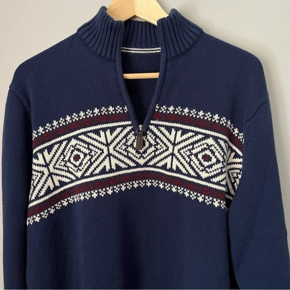 IZOD Navy Blue Fair Isle Quarter Zip Sweater Size Large